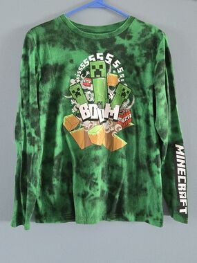 *Back To School* Minecraft Green Long Sleeve Shirt Size 14-16